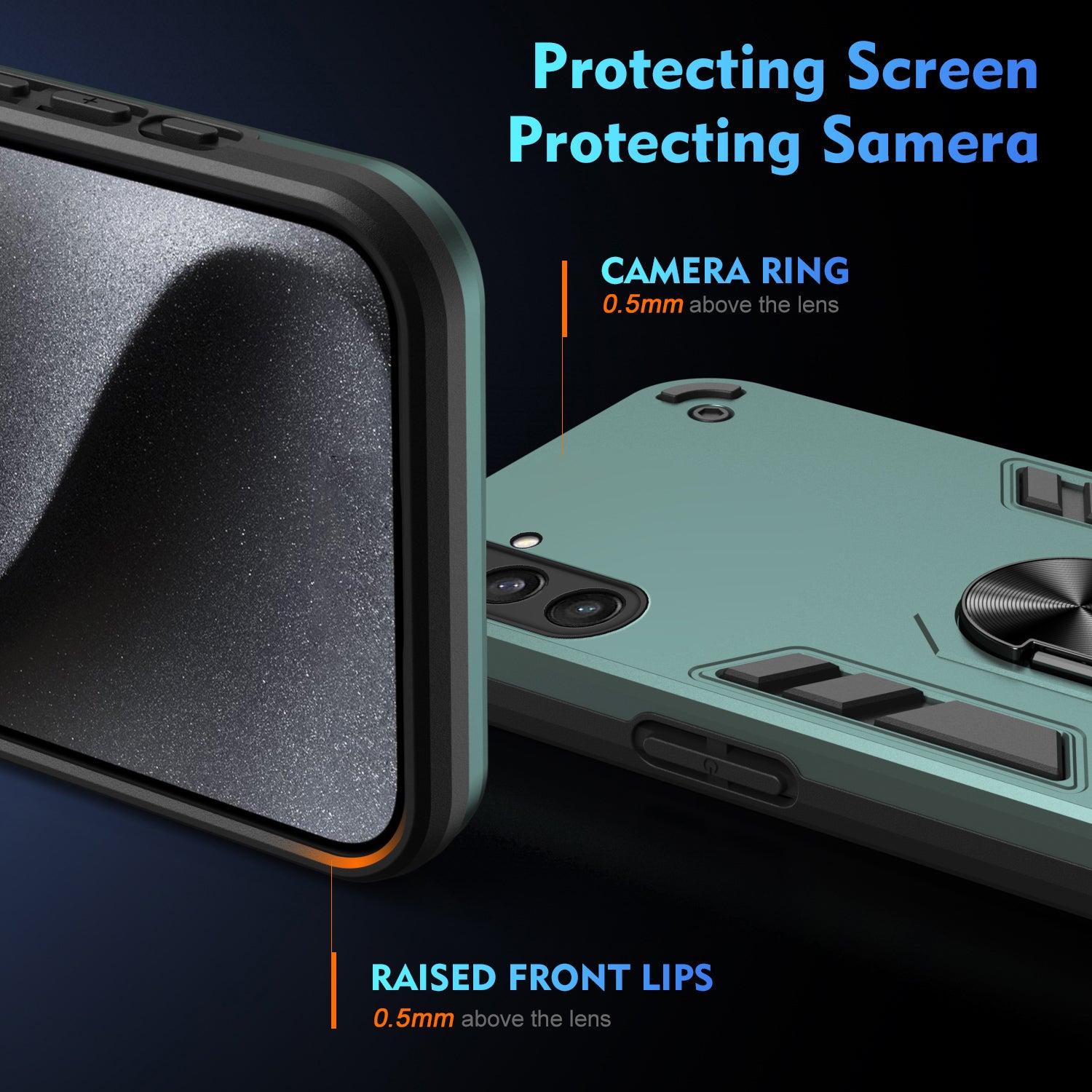 Phone Case for Samsung Galaxy S23 FE Cover Shockproof PC+TPU Rotating Ring Kickstand Shell - Green Phone Case for Samsung Galaxy S23 FE Cover Shockproof PC+TPU Rotating Ring Kickstand Shell - Green